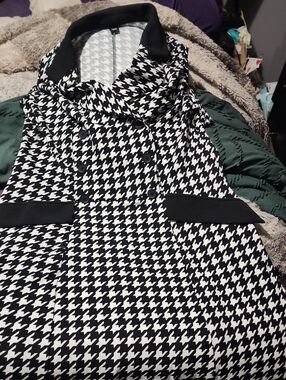 SHEIN Black & White Houndstooth Double-Breasted Midi Dress
